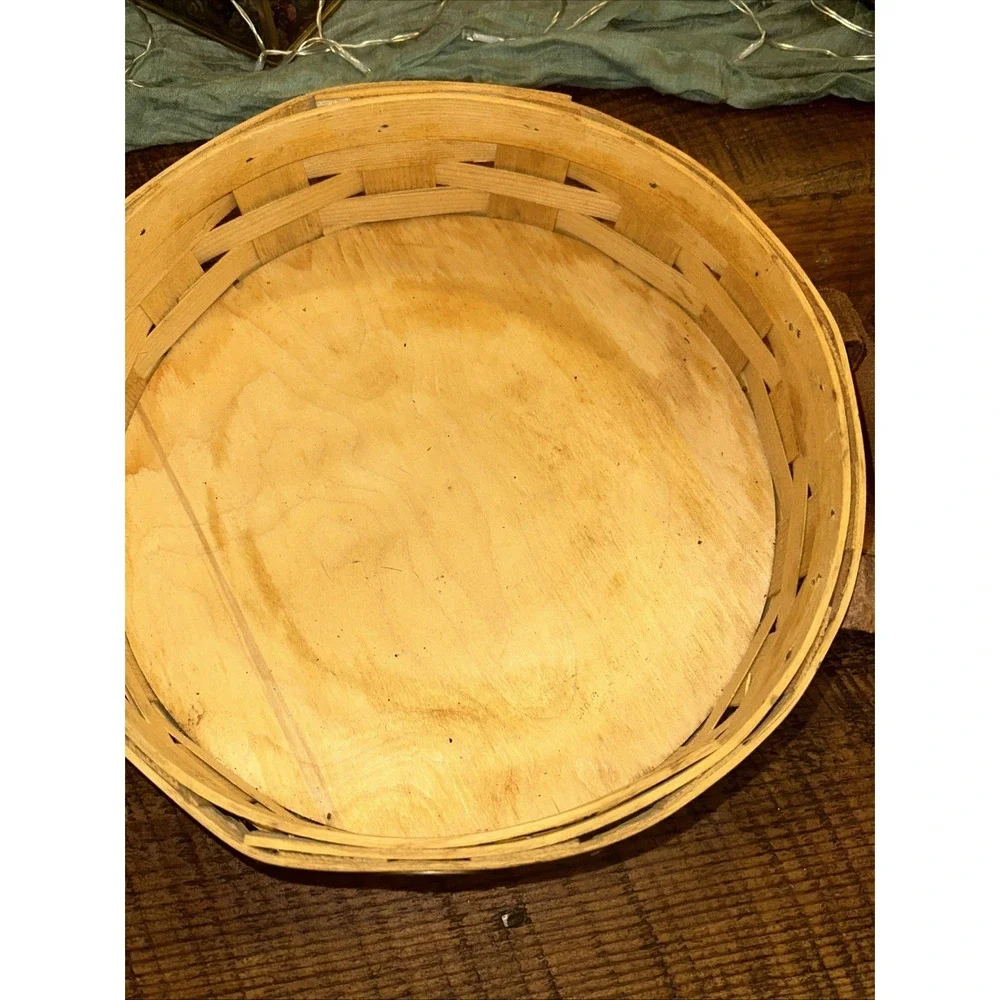 Vintage Peterboro Round Pie Basket With Leather Handles And Felt Bottom 12